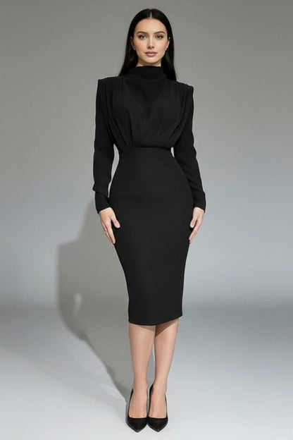 Bodycon Long Sleeve High Neck Midi Dress