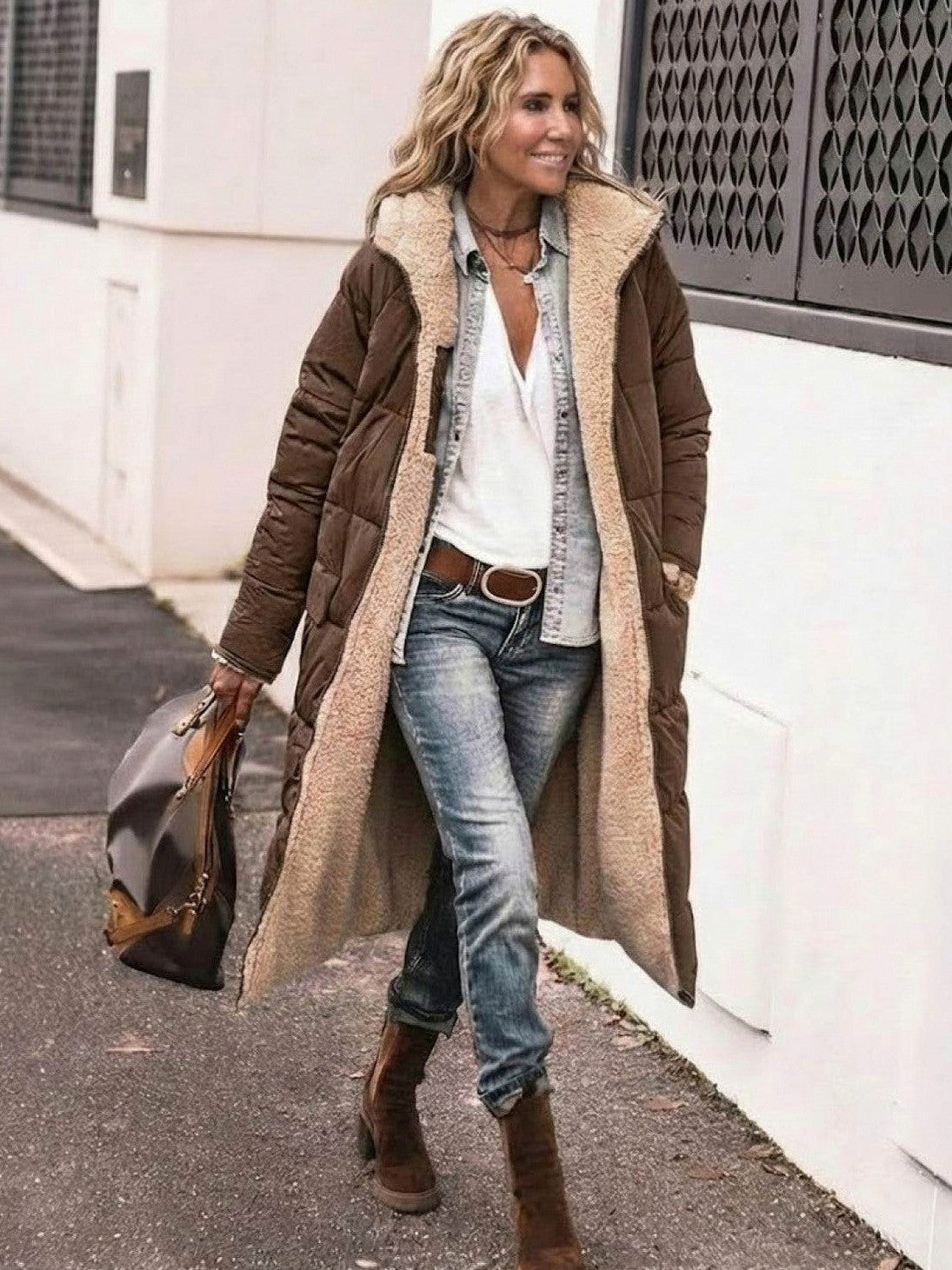 Borg Collar Flap Pocket Coat