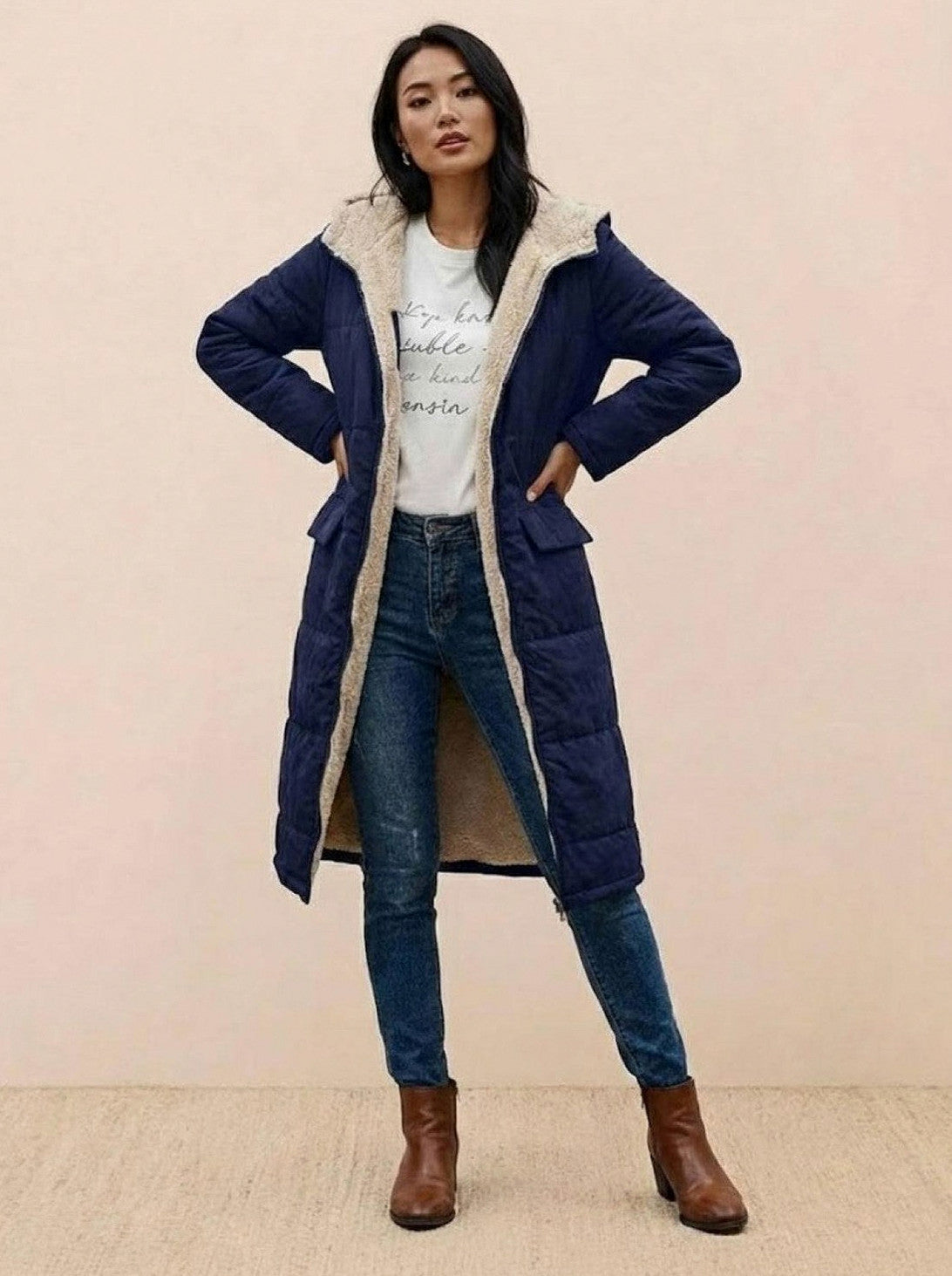 Borg Collar Flap Pocket Coat