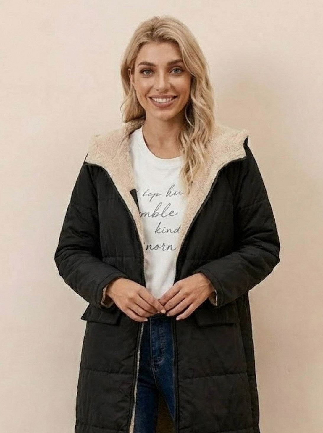 Borg Collar Flap Pocket Coat