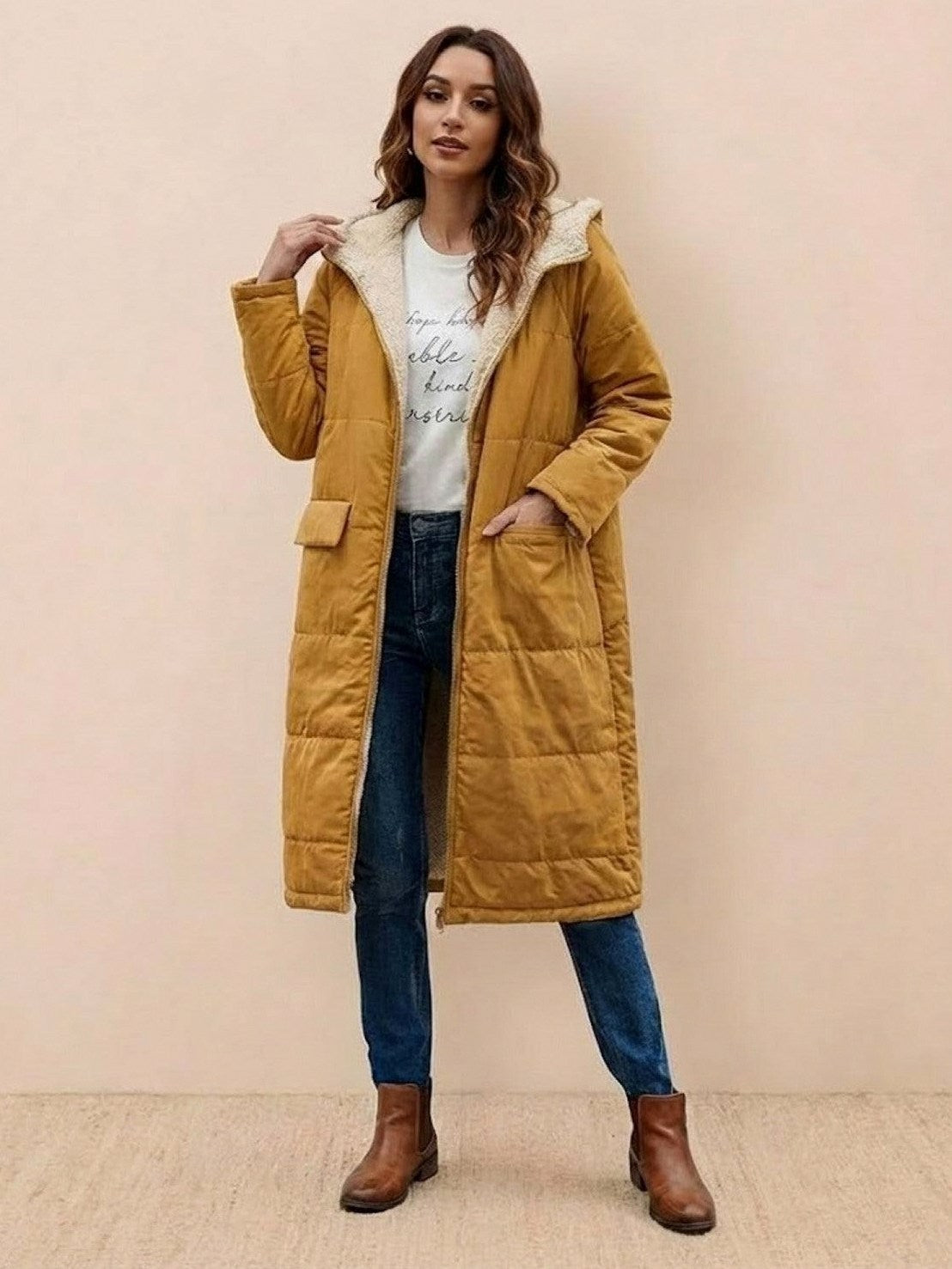 Borg Collar Flap Pocket Coat