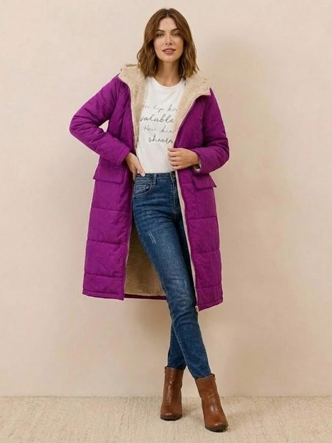 Borg Collar Flap Pocket Coat