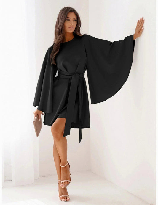 Cape Sleeve Belted Mini Dress