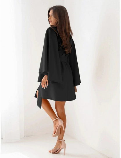 Cape Sleeve Belted Mini Dress