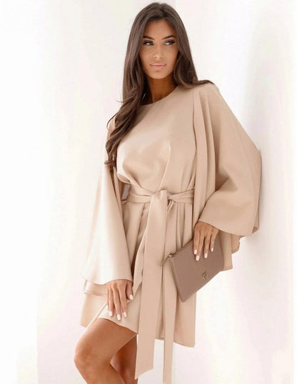 Cape Sleeve Belted Mini Dress