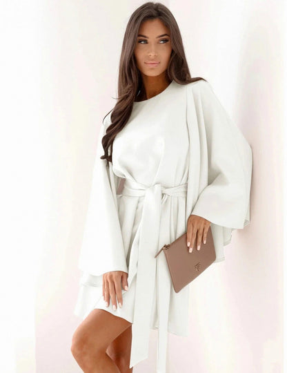 Cape Sleeve Belted Mini Dress