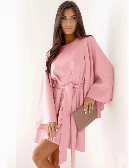 Cape Sleeve Belted Mini Dress