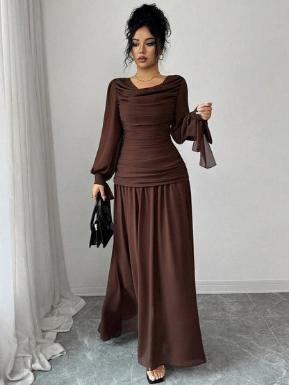 Chiffon Cowl Long Sleeve Maxi Dress