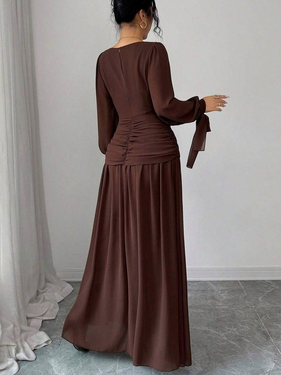 Chiffon Cowl Long Sleeve Maxi Dress