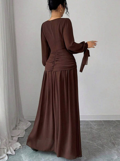 Chiffon Cowl Long Sleeve Maxi Dress