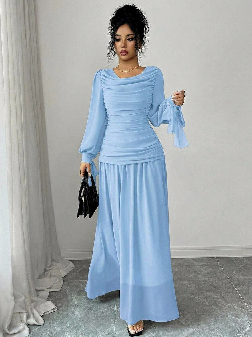 Chiffon Cowl Long Sleeve Maxi Dress