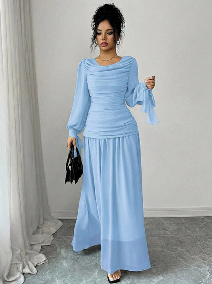 Chiffon Cowl Long Sleeve Maxi Dress