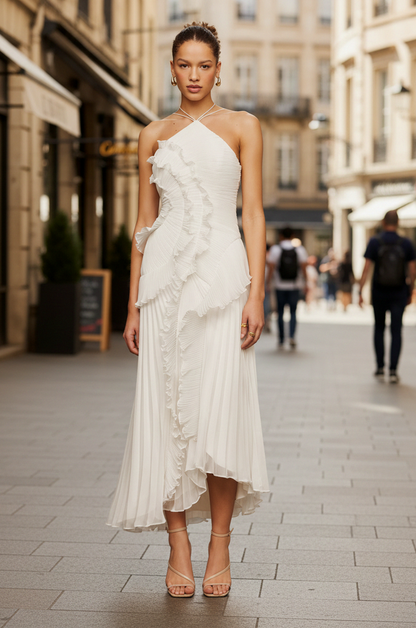 Chiffon Halter Pleated Maxi Dress