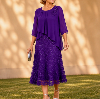 Chiffon Lace Tiered Midi Dress