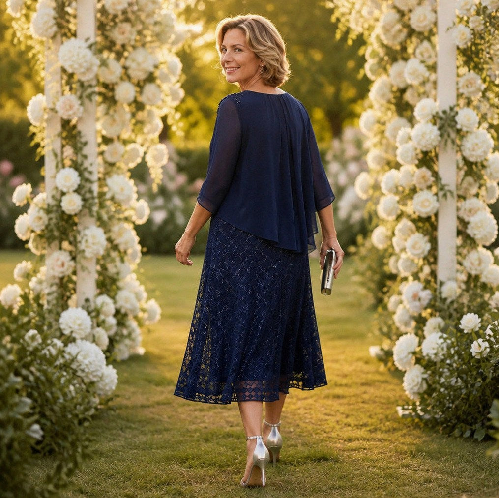 Chiffon Lace Tiered Midi Dress