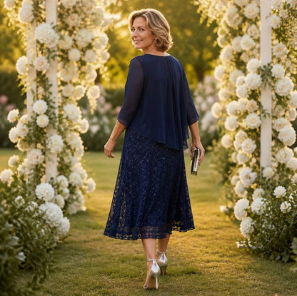 Chiffon Lace Tiered Midi Dress