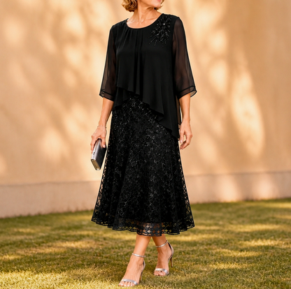 Chiffon Lace Tiered Midi Dress