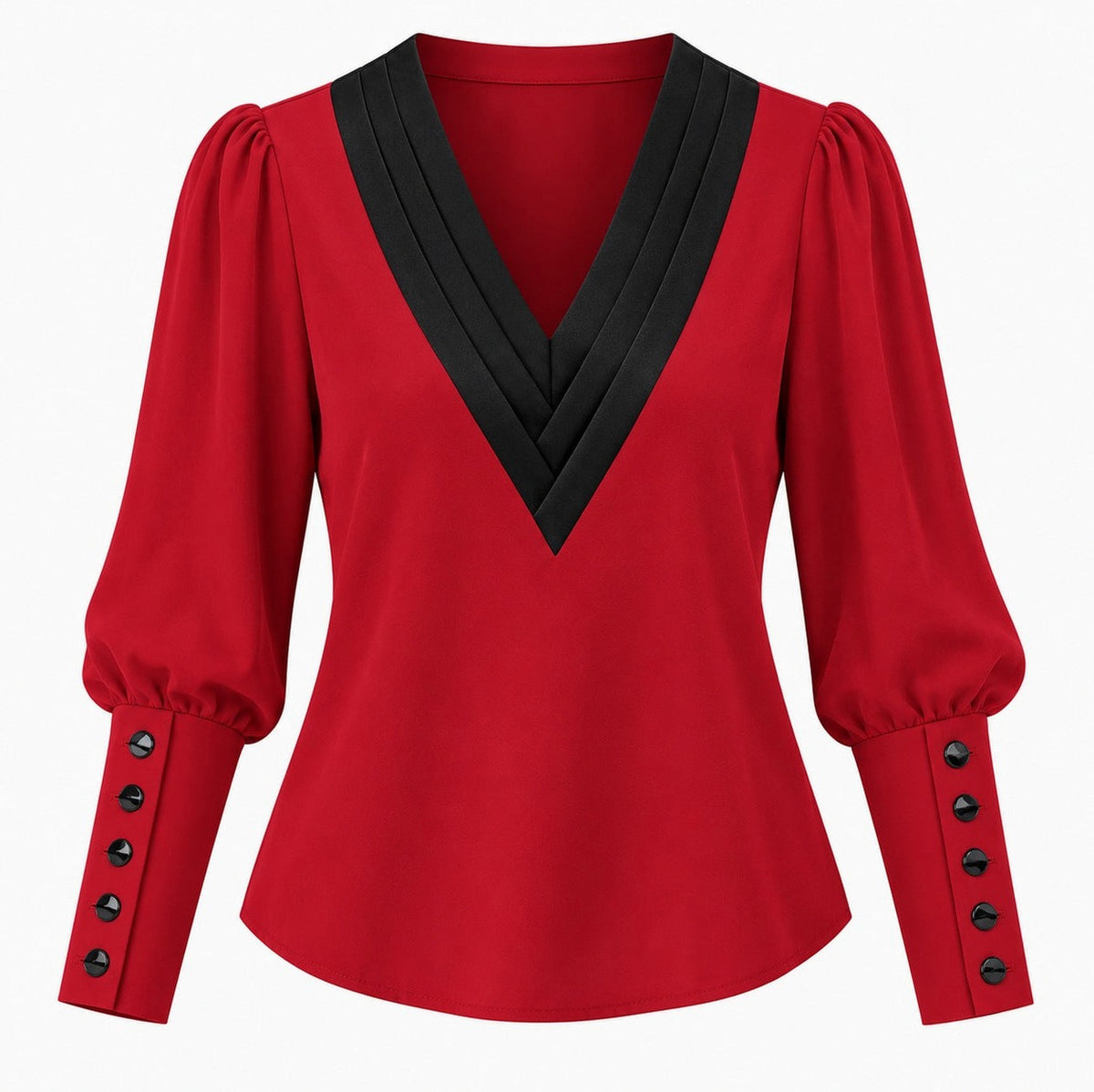 Contrast Trim Long Sleeve Button Cuff Blouse