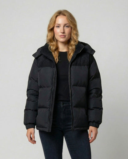 Corduroy Yoke Hooded Puffer Jacket