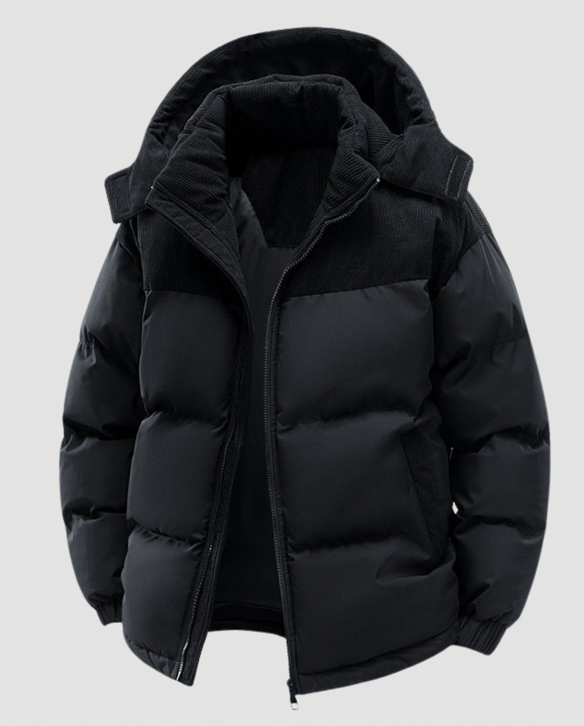 Corduroy Yoke Hooded Puffer Jacket