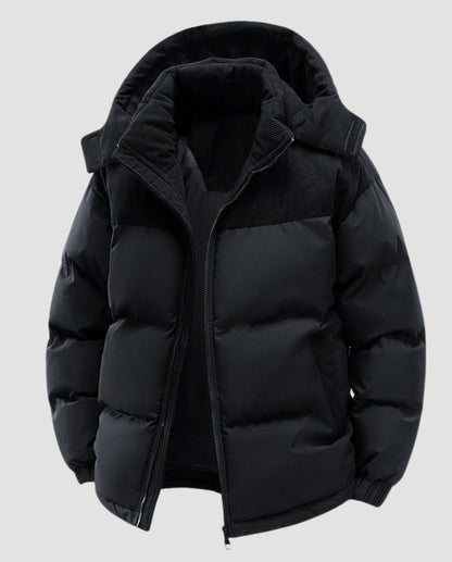Corduroy Yoke Hooded Puffer Jacket