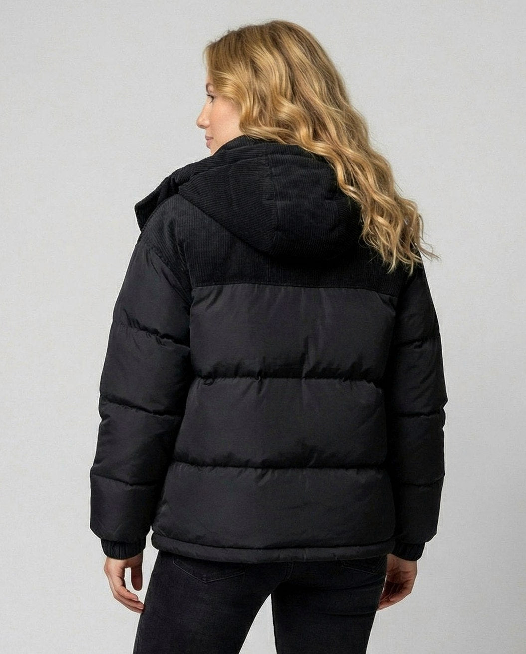 Corduroy Yoke Hooded Puffer Jacket