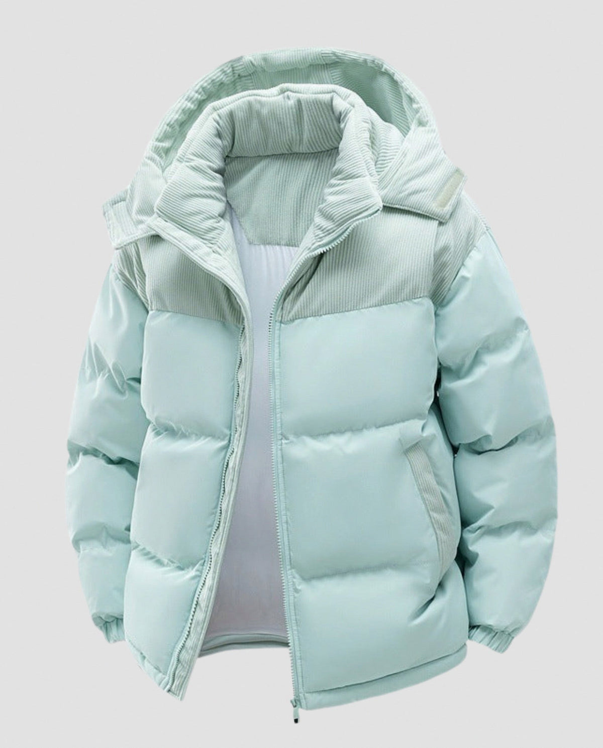 Corduroy Yoke Hooded Puffer Jacket