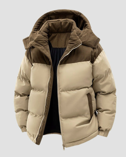 Corduroy Yoke Hooded Puffer Jacket