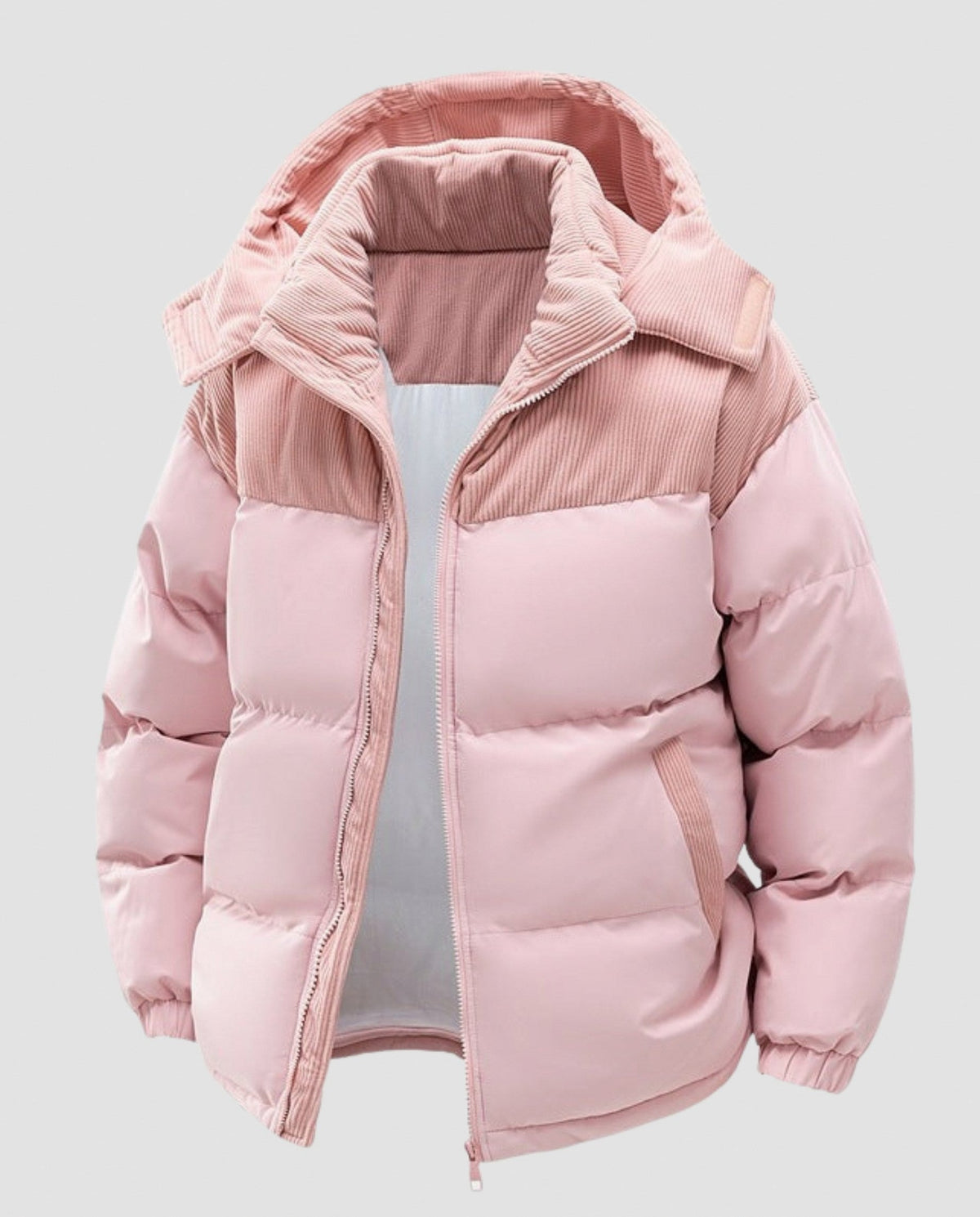 Corduroy Yoke Hooded Puffer Jacket