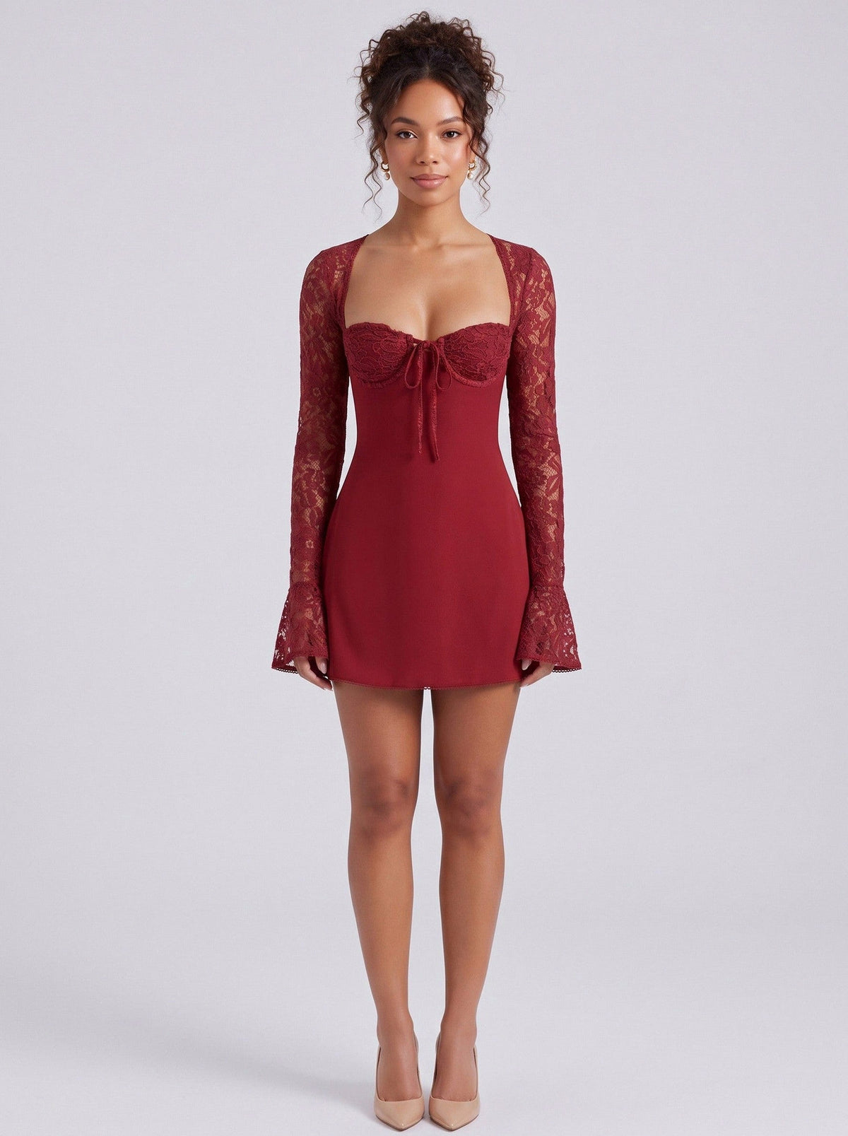 Corset Long Sleeve Lace Mini Dress