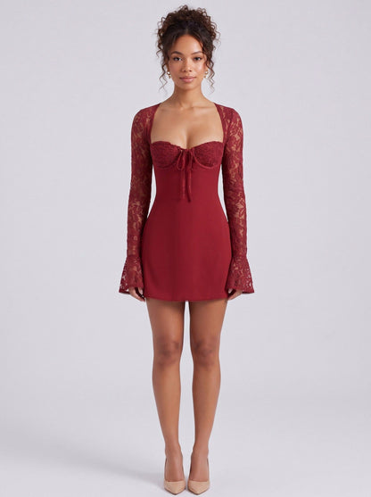 Corset Long Sleeve Lace Mini Dress