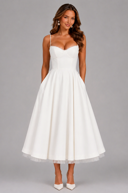 Corset Spaghetti Strap A-Line Midi Dress