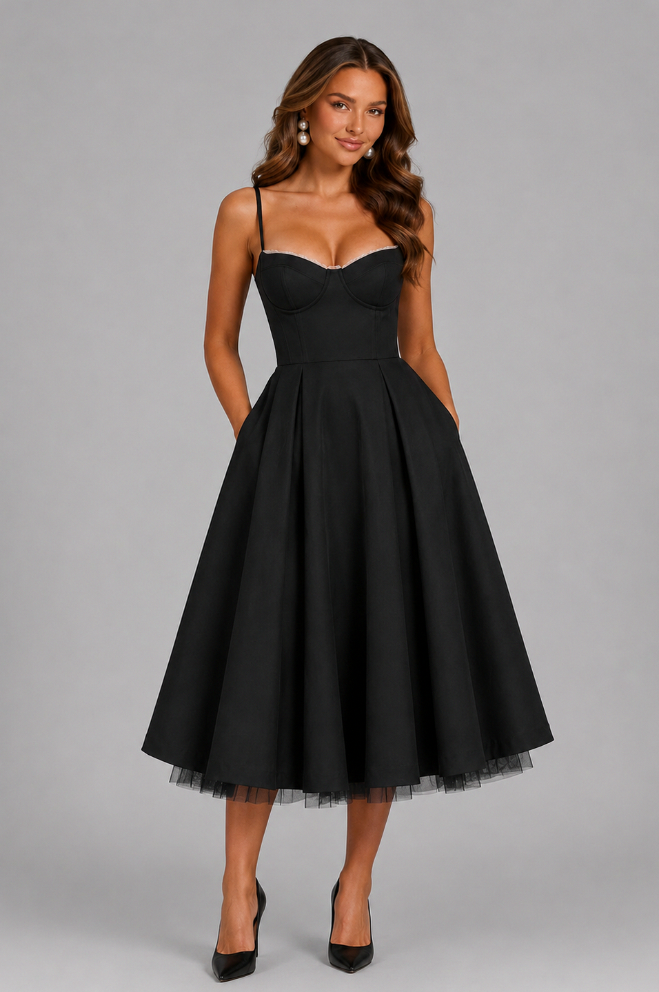 Corset Spaghetti Strap A-Line Midi Dress