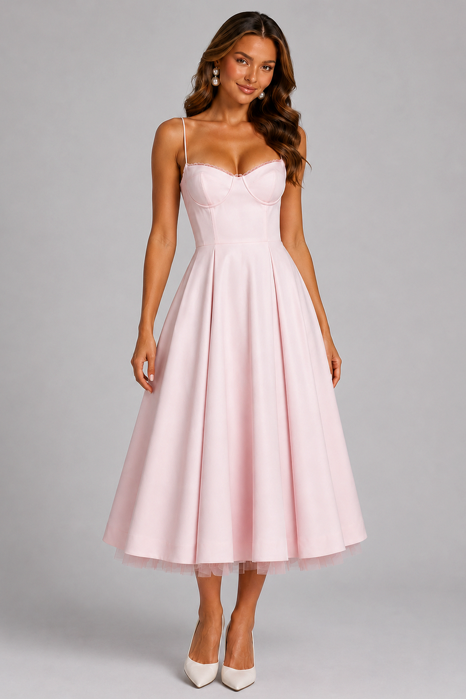 Corset Spaghetti Strap A-Line Midi Dress