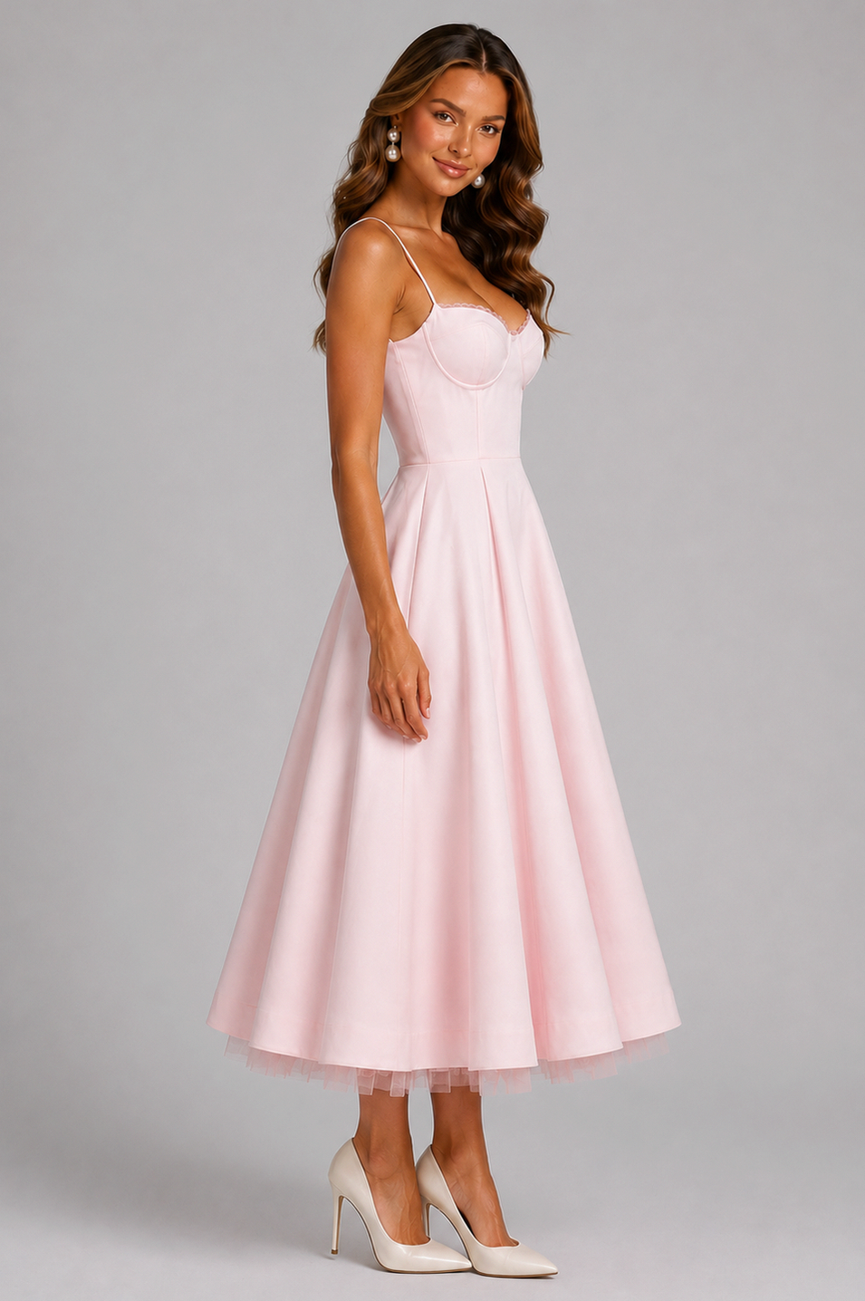 Corset Spaghetti Strap A-Line Midi Dress