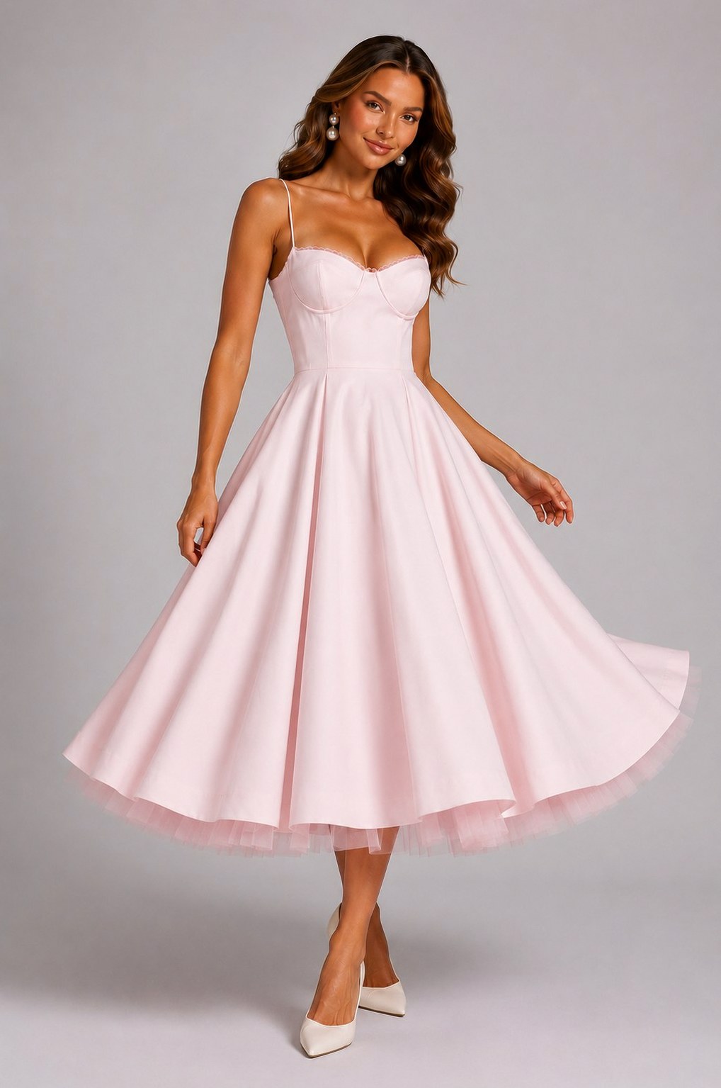 Corset Spaghetti Strap A-Line Midi Dress