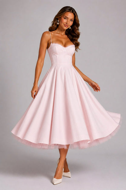 Corset Spaghetti Strap A-Line Midi Dress