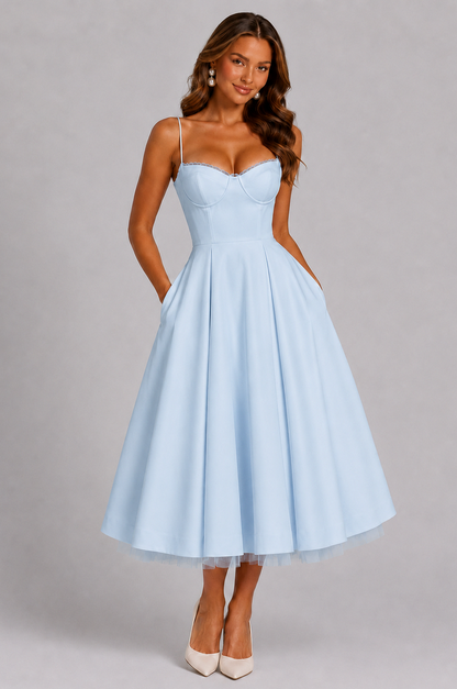 Corset Spaghetti Strap A-Line Midi Dress