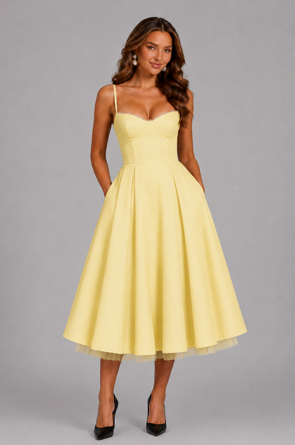 Corset Spaghetti Strap A-Line Midi Dress