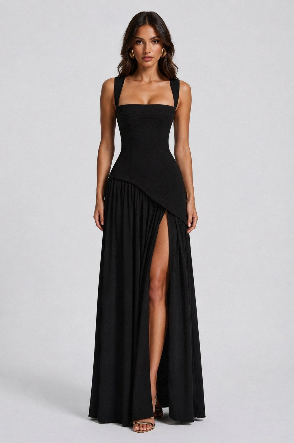 Corset Square Neck Draped Maxi Dress