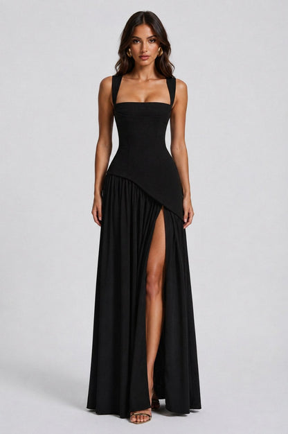 Corset Square Neck Draped Maxi Dress
