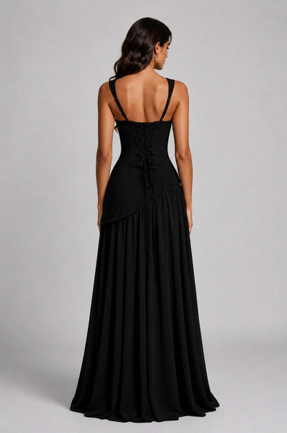 Corset Square Neck Draped Maxi Dress
