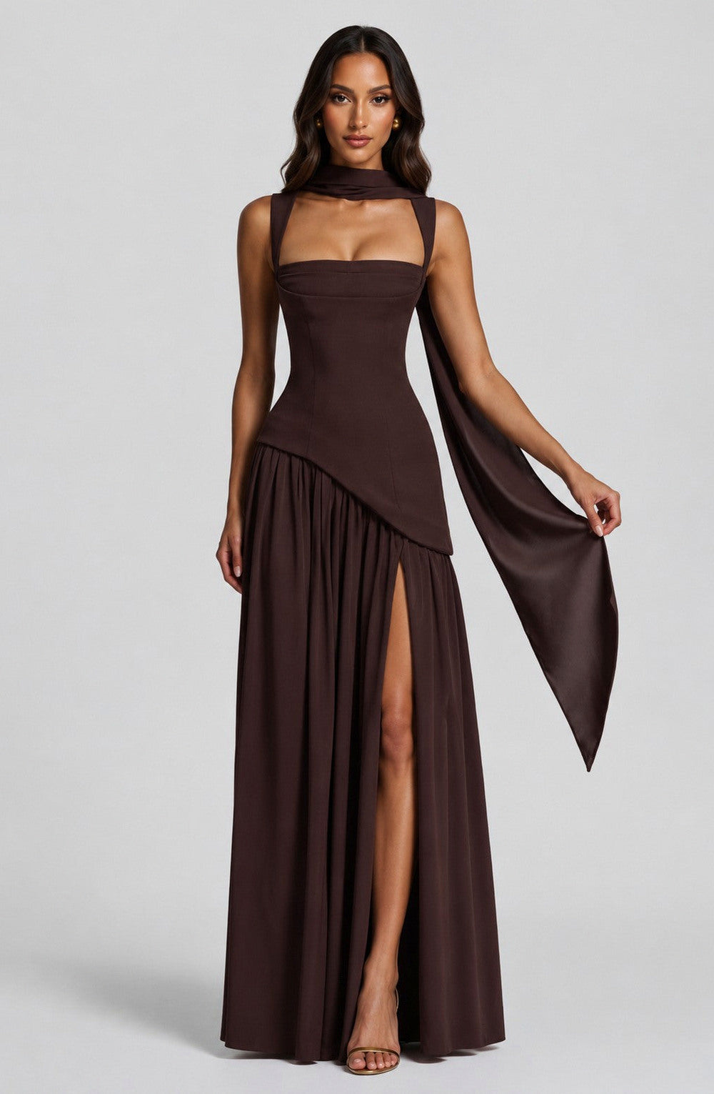 Corset Square Neck Draped Maxi Dress