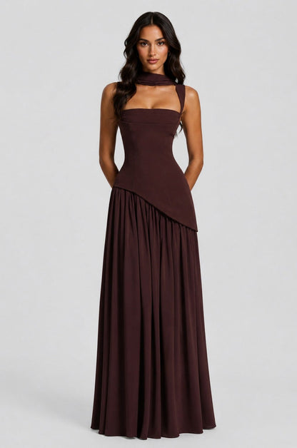 Corset Square Neck Draped Maxi Dress