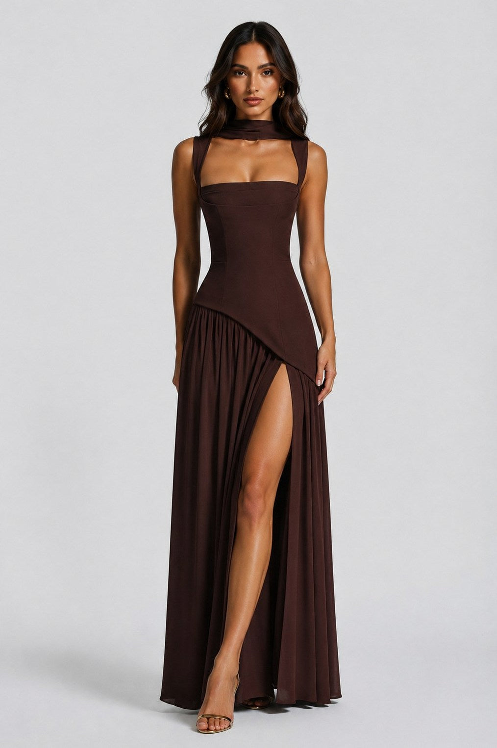 Corset Square Neck Draped Maxi Dress