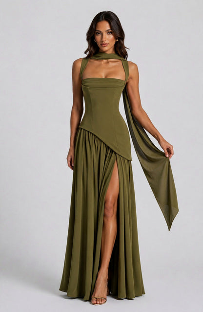 Corset Square Neck Draped Maxi Dress