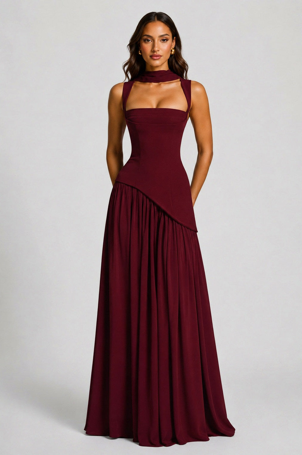 Corset Square Neck Draped Maxi Dress