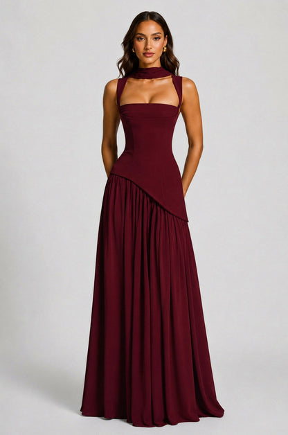 Corset Square Neck Draped Maxi Dress