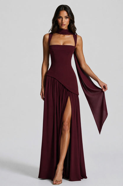 Corset Square Neck Draped Maxi Dress