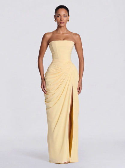 Corset Strapless Ruched Maxi Dress